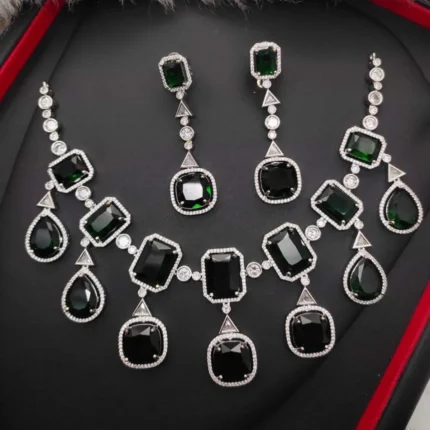 Emerald Black Crystal Necklace Set