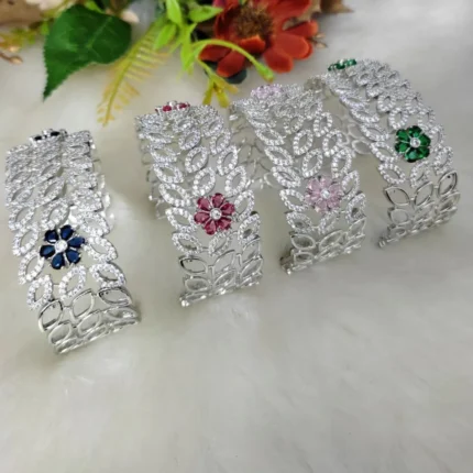 Elegant Floral Leaf CZ Kada Bangles